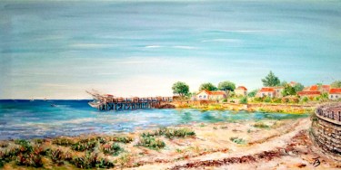 Painting titled "Plage de Fouras" by Danièle Kechidi, Original Artwork, Oil Mounted on Wood Stretcher frame