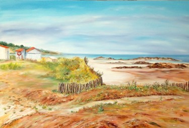 Painting titled "L'Ile d'Yeu" by Danièle Kechidi, Original Artwork, Oil Mounted on Wood Stretcher frame