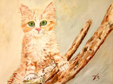 Painting titled "Chaton des sables" by Danièle Kechidi, Original Artwork, Acrylic Mounted on Wood Stretcher frame