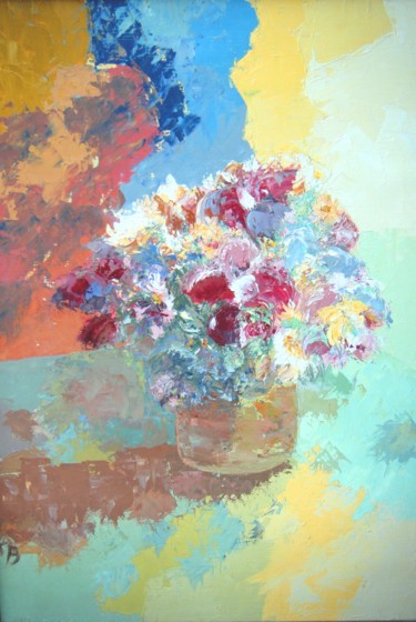 Painting titled "Bouquet" by Danièle Kechidi, Original Artwork, Oil Mounted on Wood Panel