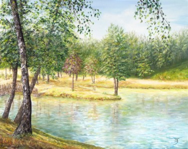 Pittura intitolato "Lac d'Egletons" da Danièle Kechidi, Opera d'arte originale, Olio Montato su Telaio per barella in legno
