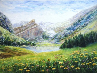 Картина под названием "Lac de haute montag…" - Danièle Kechidi, Подлинное произведение искусства, Масло Установлен на Деревя…