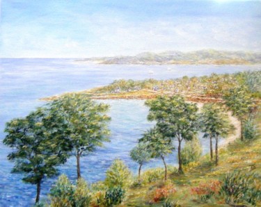 Painting titled "Pointe de Locquirec" by Danièle Kechidi, Original Artwork, Oil Mounted on Wood Stretcher frame