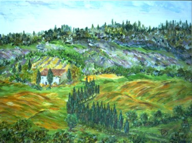 Peinture intitulée "Paysage toscan" par Danièle Kechidi, Œuvre d'art originale, Huile Monté sur Panneau de bois