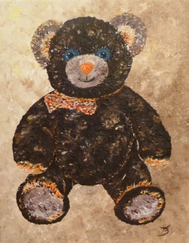 Painting titled "Nounours au noeud p…" by Danièle Kechidi, Original Artwork, Acrylic Mounted on Wood Stretcher frame