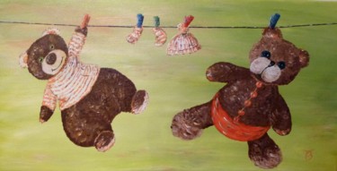 Peinture intitulée "Deux nounours qui s…" par Danièle Kechidi, Œuvre d'art originale, Acrylique Monté sur Châssis en bois