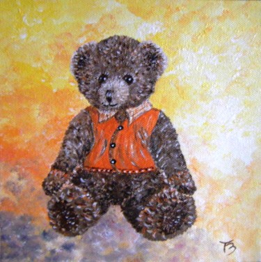 Painting titled "Nounours au gilet o…" by Danièle Kechidi, Original Artwork, Acrylic Mounted on Wood Stretcher frame