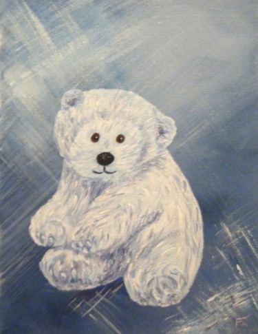 Painting titled "Nounours polaire" by Danièle Kechidi, Original Artwork, Oil Mounted on Wood Stretcher frame