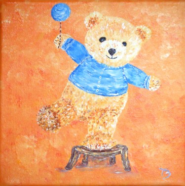 Peinture intitulée "Nounours au ballon…" par Danièle Kechidi, Œuvre d'art originale, Acrylique Monté sur Châssis en bois