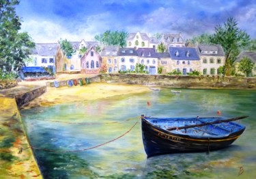 Painting titled "Port de Sainte Mari…" by Danièle Kechidi, Original Artwork, Oil Mounted on Wood Stretcher frame