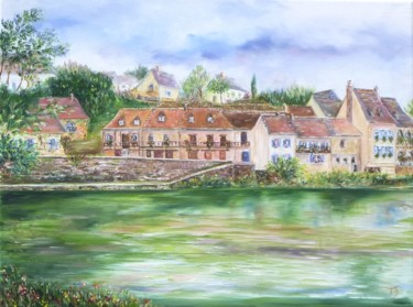 Painting titled "La Dordogne à Argen…" by Danièle Kechidi, Original Artwork, Oil Mounted on Wood Stretcher frame
