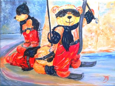 Peinture intitulée "Trois nounours au s…" par Danièle Kechidi, Œuvre d'art originale, Acrylique Monté sur Châssis en bois