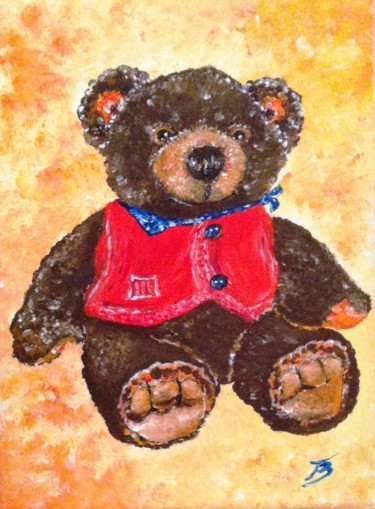 Painting titled "Nounours au gilet r…" by Danièle Kechidi, Original Artwork, Acrylic Mounted on Wood Stretcher frame