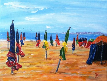 Peinture intitulée "Parasols de Deauvil…" par Danièle Kechidi, Œuvre d'art originale, Acrylique Monté sur Châssis en bois
