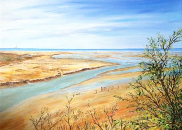 Painting titled "Baie du Mont St-Mic…" by Danièle Kechidi, Original Artwork, Oil Mounted on Wood Stretcher frame