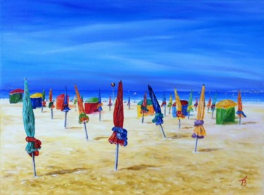 Peinture intitulée "Parasols colorés de…" par Danièle Kechidi, Œuvre d'art originale, Huile Monté sur Châssis en bois
