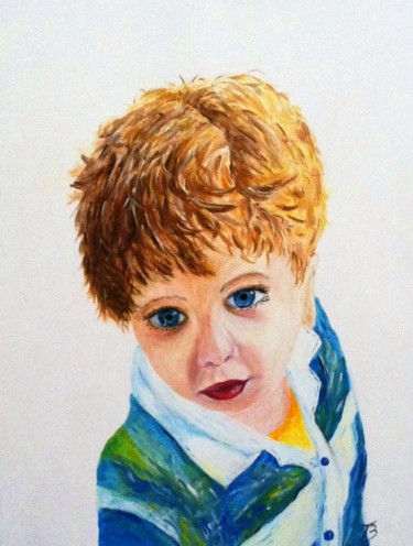 Peinture intitulée "Bébé aux yeux bleus" par Danièle Kechidi, Œuvre d'art originale, Acrylique