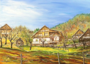 Peinture intitulée "Chalet en Savoie" par Danièle Kechidi, Œuvre d'art originale, Huile Monté sur Châssis en bois