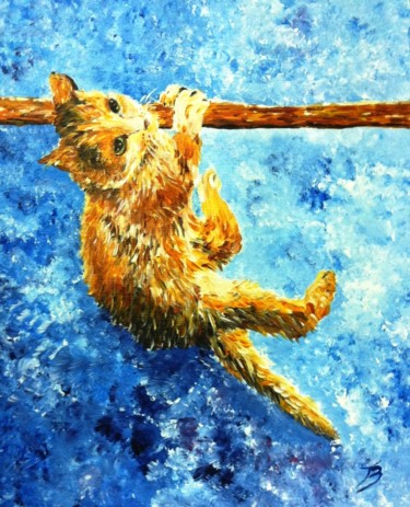 Peinture intitulée "Chaton à l'escalade" par Danièle Kechidi, Œuvre d'art originale, Acrylique