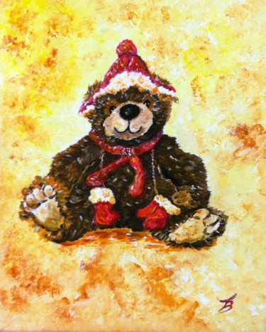 Painting titled "Nounours en hiver" by Danièle Kechidi, Original Artwork, Acrylic Mounted on Wood Stretcher frame