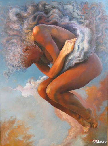 Painting titled "Tra le nuvole" by Daniele Magro, Original Artwork, Oil