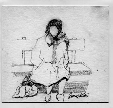 Drawing titled "ATTESA" by Daniele Milani, Original Artwork, Pencil Mounted on Cardboard