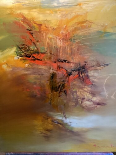 Painting titled "Voir la rivière gel…" by Daniele Parinello, Original Artwork, Oil
