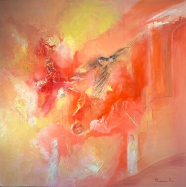 Painting titled "Oiseau de feu II" by Daniele Parinello, Original Artwork, Oil Mounted on Wood Stretcher frame