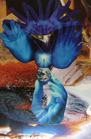 Collages intitulée "OISEAU BLEU (n°50)" par Daniele Passemar, Œuvre d'art originale, Découpages