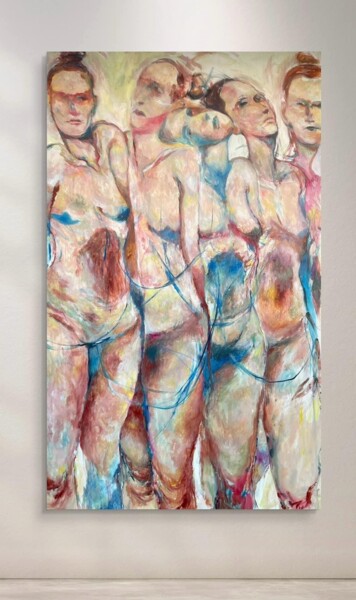 Malerei mit dem Titel "5 donne" von Daniele Raineri, Original-Kunstwerk, Acryl Auf Keilrahmen aus Holz montiert