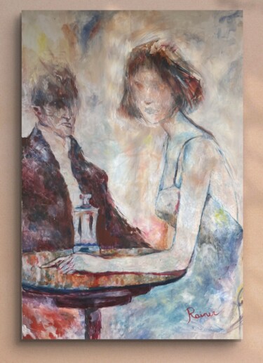 Pintura titulada "Coppia al tavolo" por Daniele Raineri, Obra de arte original, Acrílico Montado en Bastidor de camilla de m…