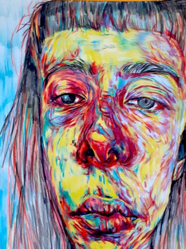 Рисунок под названием "GIRL" - Daniele Zaggia, Подлинное произведение искусства, Цветные карандаши