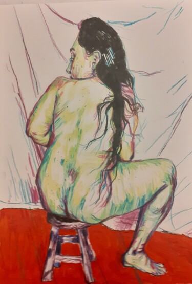 Zeichnungen mit dem Titel "Female back" von Daniele Zaggia, Original-Kunstwerk, Conté-Buntstifte