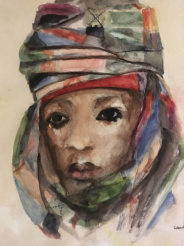 Painting titled "L'Enfant du Niger" by Danièle Laffillé, Original Artwork, Watercolor