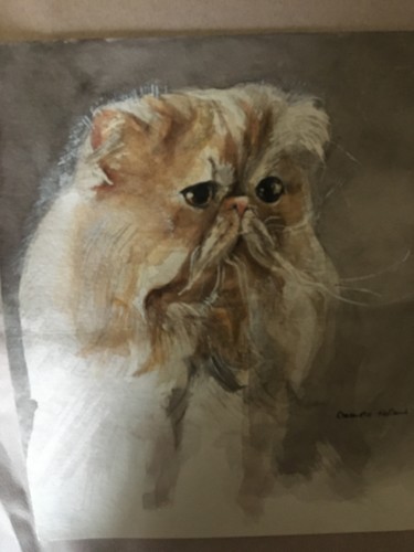 Painting titled "Le chat persan" by Danièle Laffillé, Original Artwork, Watercolor