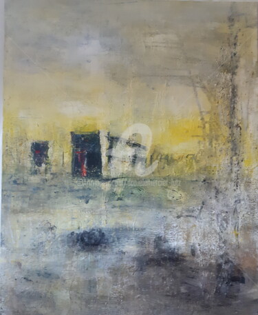 Painting titled "MOMENTS PLUVIEUX" by Danièle Mercier-Lutz, Original Artwork, Acrylic Mounted on Wood Stretcher frame