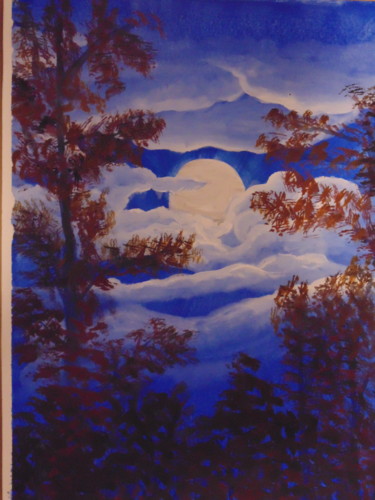 Peinture intitulée "Pleine lune" par Daniel Halin, Œuvre d'art originale, Aquarelle