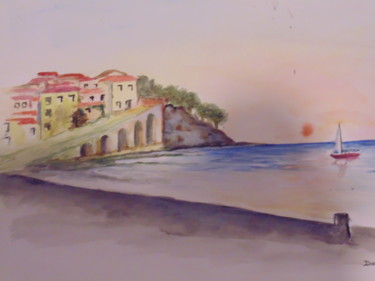 Peinture intitulée "Banyuls-sur-Mer" par Daniel Halin, Œuvre d'art originale, Gouache