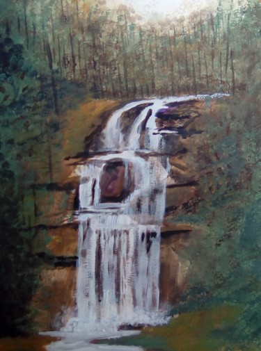 Painting titled "Cascade forestière" by Daniel Halin, Original Artwork, Acrylic