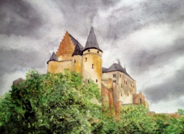 Peinture intitulée "Le chateau" par Daniel Halin, Œuvre d'art originale, Gouache