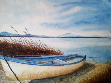 Peinture intitulée "L'étang de Canet" par Daniel Halin, Œuvre d'art originale, Gouache