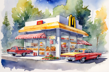 Schilderij getiteld "Fast Food Restauran…" door Daniel Harris, Origineel Kunstwerk, Aquarel