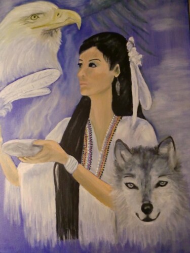 Peinture intitulée "Amérindienne" par Daniella Pons, Œuvre d'art originale