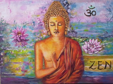 Картина под названием "Bouddha  Zen" - Danielle Alarcon Dalvin, Подлинное произведение искусства, Акрил Установлен на artwor…