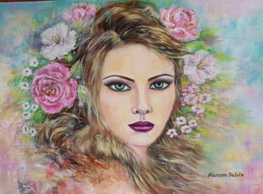 Painting titled "FLORA" by Danielle Alarcon Dalvin, Original Artwork, Acrylic Mounted on Wood Stretcher frame