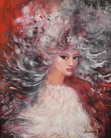 Painting titled "Chang'e déesse de l…" by Danielle Alarcon Dalvin, Original Artwork, Acrylic