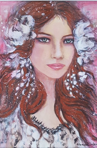Malerei mit dem Titel "Fée des fleurs" von Danielle Alarcon Dalvin, Original-Kunstwerk, Acryl