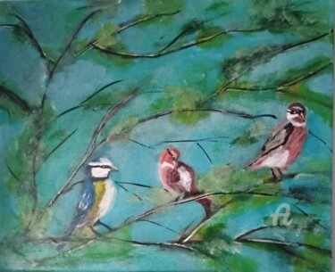 제목이 "Réunion"인 미술작품 Danielle Alzonne로, 원작, 아크릴 나무 들것 프레임에 장착됨