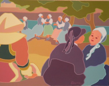 Painting titled "Fête folklorique à…" by Danielle Braillon (DANIELL), Original Artwork, Oil