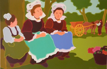 Painting titled "Fête des pommiers à…" by Danielle Braillon (DANIELL), Original Artwork, Oil